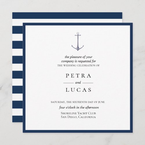 Elegant Watercolor Anchor Wedding Invitation