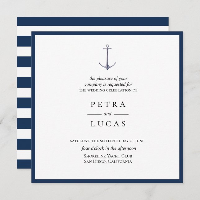 Elegant Watercolor Anchor Wedding Invitation (Front/Back)