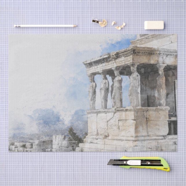 Elegant Watercolor Ancient Athens Ruins Greece Tissue Paper (Craft)