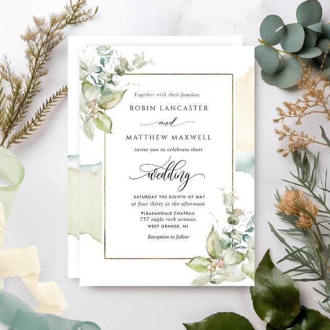 Elegant Watercolor and Greenery Eucalyptus Wedding Invitation (Creator Uploaded)