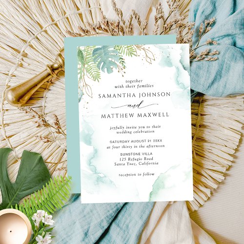 Elegant Watercolor and Greenery Wedding Invitation