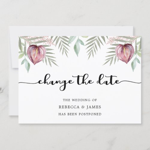 Elegant Watercolor Anthurium Change The Date Card