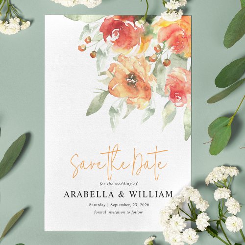 Elegant Watercolor Apricot Floral Save The Date