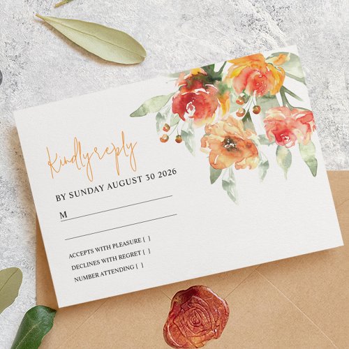 Elegant Watercolor Apricot Floral Wedding RSVP