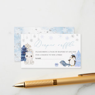 Elegant Watercolor arctic animals baby shower diap Enclosure Card