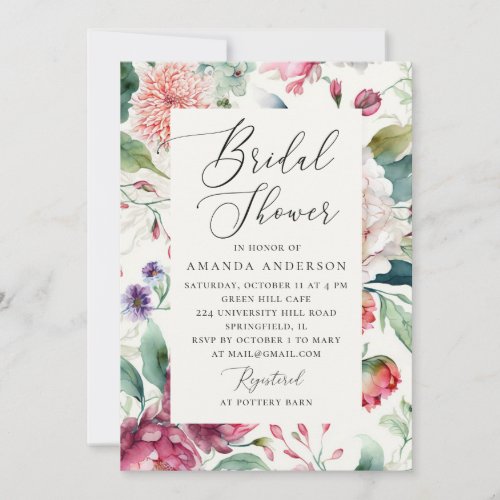 Elegant watercolor asian boho floral bridal shower invitation