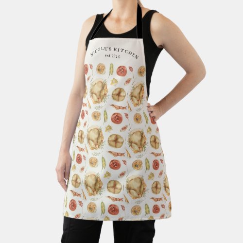 Elegant Watercolor Autumn Fall Turkey Thanksgiving Apron