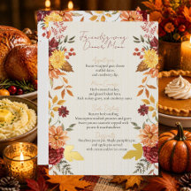 Elegant Watercolor Autumn Floral Dinner Menu