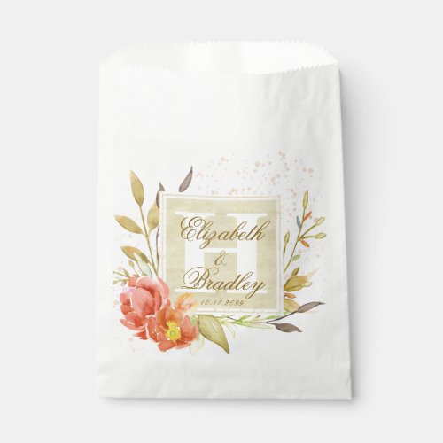 Elegant Watercolor Autumn Floral Monogram Couple Favor Bag