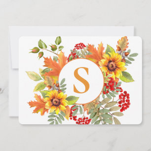 Elegant Watercolor Autumn Floral Monogrammed Note Card