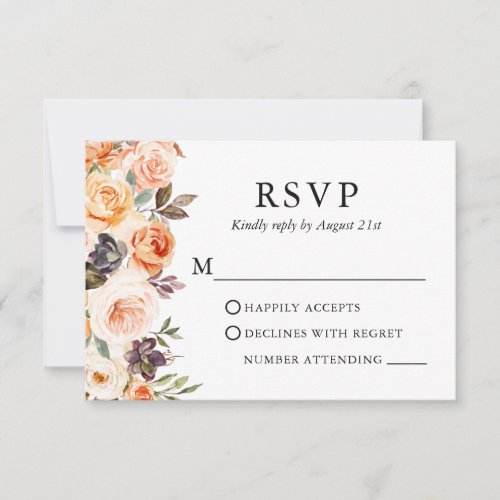 Elegant Watercolor Autumn Floral Wedding  RSVP Card