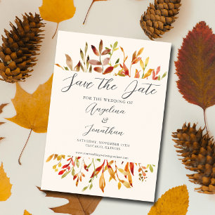 Elegant Watercolor Autumn Leaves Couple Photo Magnetic Invitation