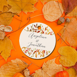 Elegant Watercolor Autumn Leaves Custom Wedding Favor Tags