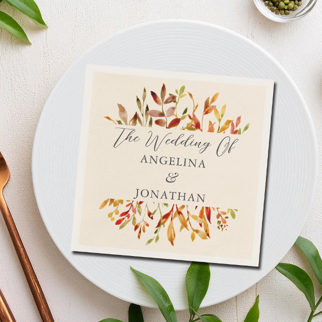 Elegant Watercolor Autumn Leaves Custom Wedding Napkins (Creator Uploaded)