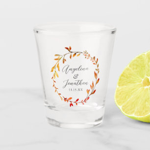 Elegant Watercolor Autumn Leaves Custom Wedding Shot Glass