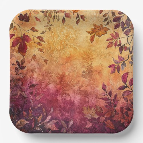 Elegant Watercolor Autumn Leaves Paper Plates