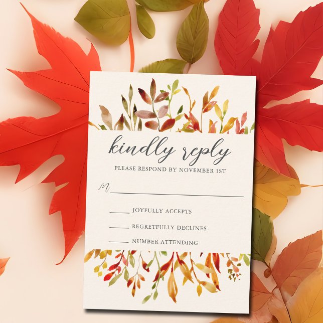 Elegant Watercolor Autumn Leaves Wedding RSVP Card (Creator Uploaded)