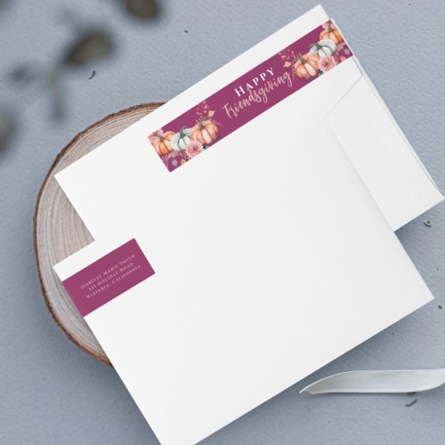 Elegant Watercolor Autumn Pink Pumpkins Wrap Around Label