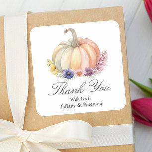 Elegant Watercolor Autumn Pumpkin Floral Thank You Square Sticker