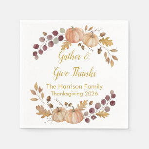 Elegant Watercolor Autumn Pumpkin Thanksgiving Cus Napkins