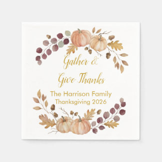Elegant Watercolor Autumn Pumpkin Thanksgiving Cus Napkins