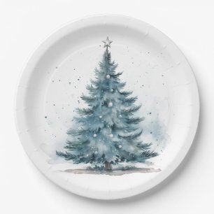 Elegant Watercolor Baby Blue Winter Wonderland Paper Plates