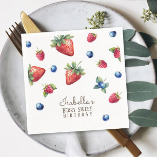 Elegant Watercolor Baby Girl Berry First Birthday Napkins
