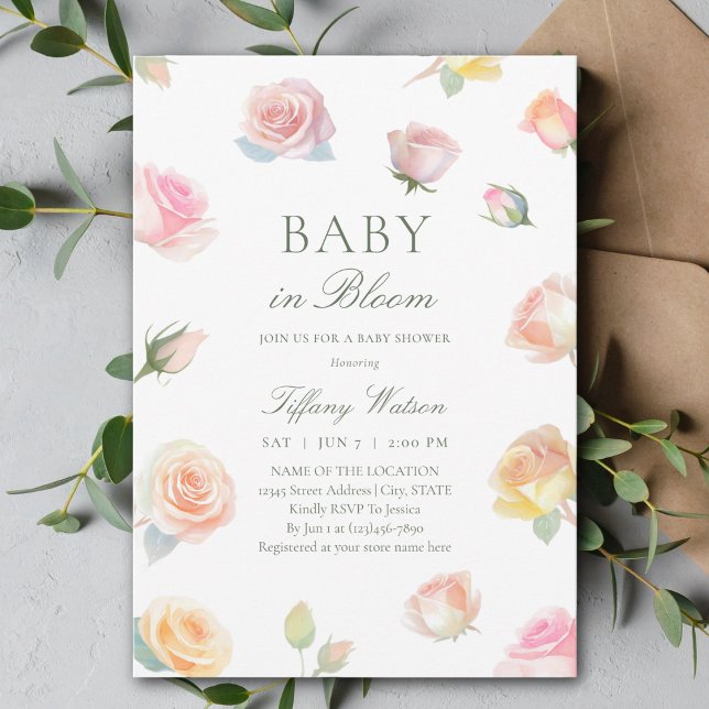 Elegant Watercolor Baby In Bloom Baby Shower Invitation (Creator Uploaded)