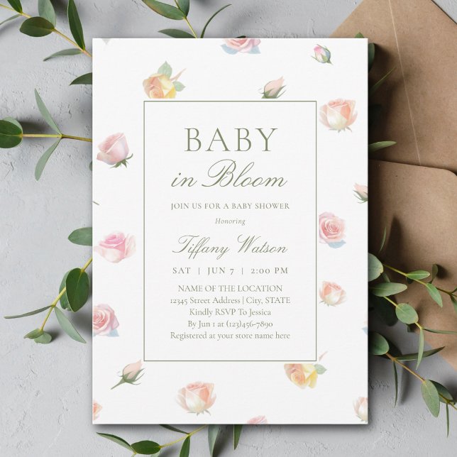 Elegant Watercolor Baby In Bloom Girl Baby Shower Invitation (Creator Uploaded)