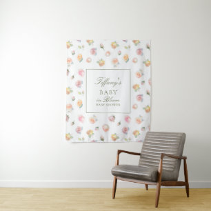 Elegant Watercolor Baby in Bloom Girl Baby Shower Tapestry