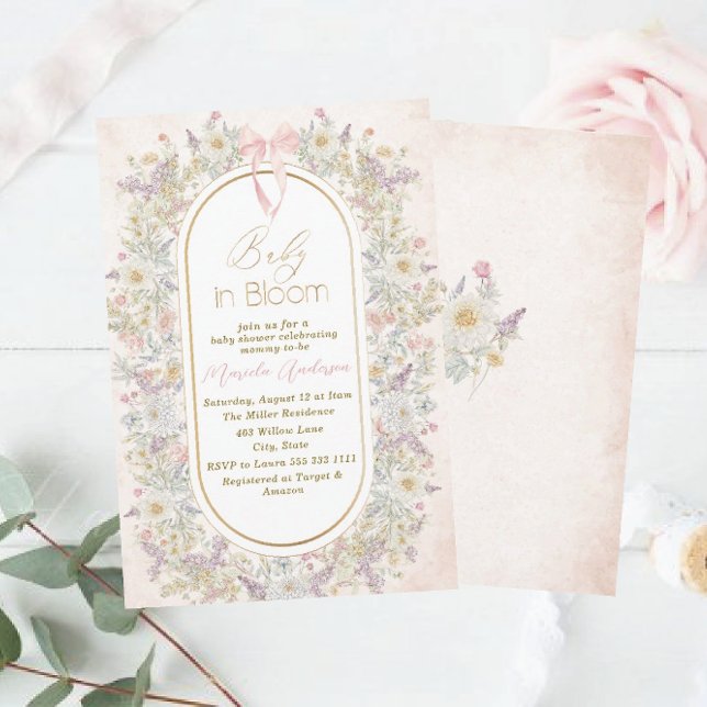 Elegant Watercolor Baby in Blooom Pink flowers   B Invitation (Creator Uploaded)