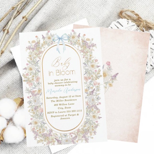 Elegant Watercolor Baby in Blooom Pink flowers   B Invitation (Creator Uploaded)