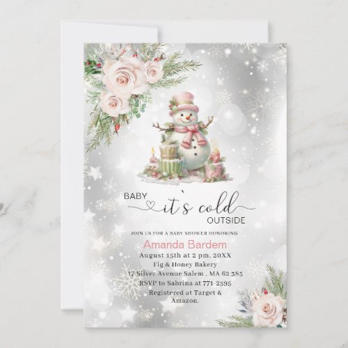 Elegant  Watercolor Baby its cold outside Baby sh Invitation