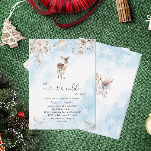 Elegant  Watercolor Baby its cold outside Baby sh Invitation