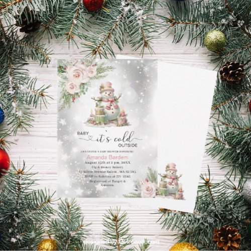 Elegant  Watercolor Baby its cold outside Baby sh Invitation