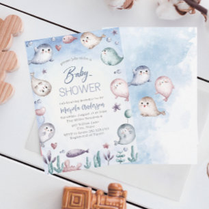 Elegant Watercolor Baby Seal Baby Shower Invitation