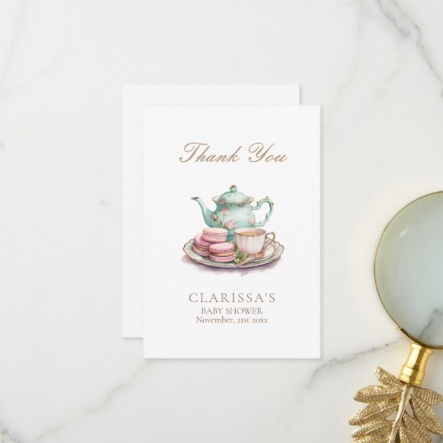 Elegant Watercolor Baby Shower Tea Party  Thank You Card