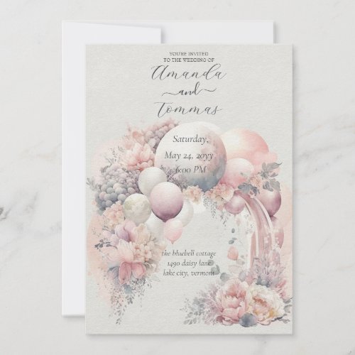 Elegant Watercolor Balloons and flowers Arch Invitation