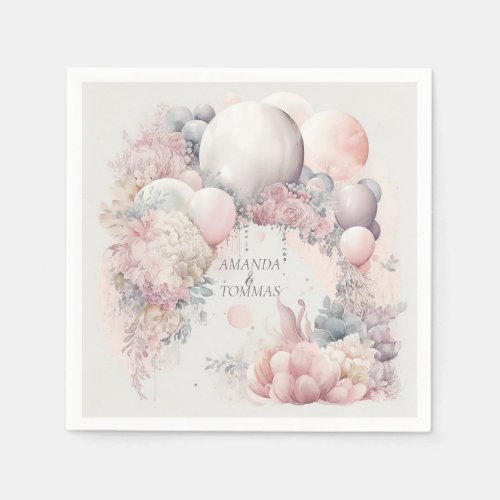 Elegant Watercolor Balloons and flowers Arch Napkins