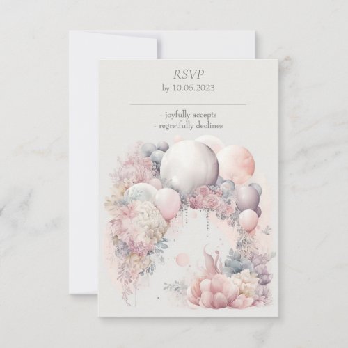 Elegant Watercolor Balloons and flowers Arch  RSVP Card