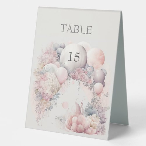 Elegant Watercolor Balloons and flowers Arch Table Tent Sign