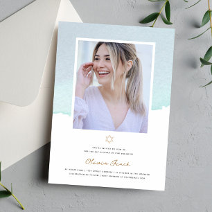Elegant Watercolor Bat Mitzvah Invitation