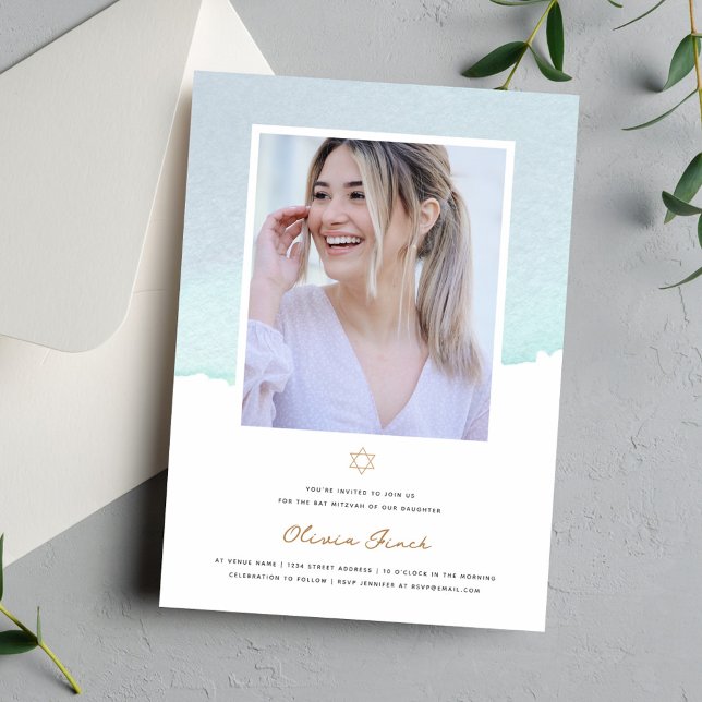 Elegant Watercolor Bat Mitzvah Invitation (Creator Uploaded)