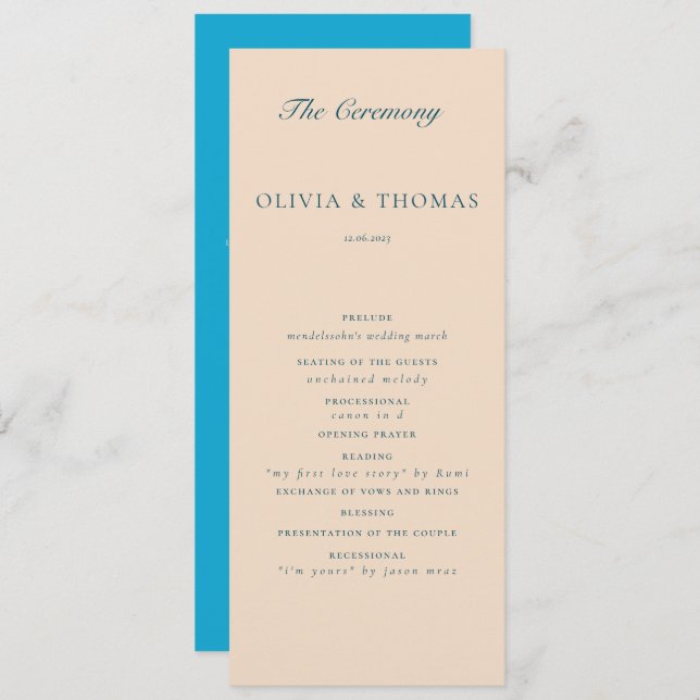 Elegant Watercolor Beach Blue Wave Classic Wedding Program (Front/Back)