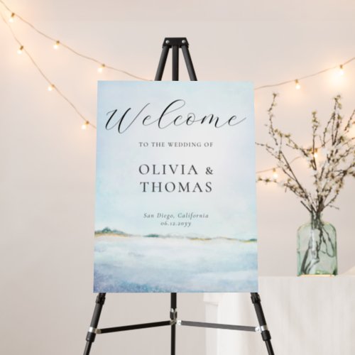 Elegant Watercolor Beach Coastal Wedding Welcome Foam Board