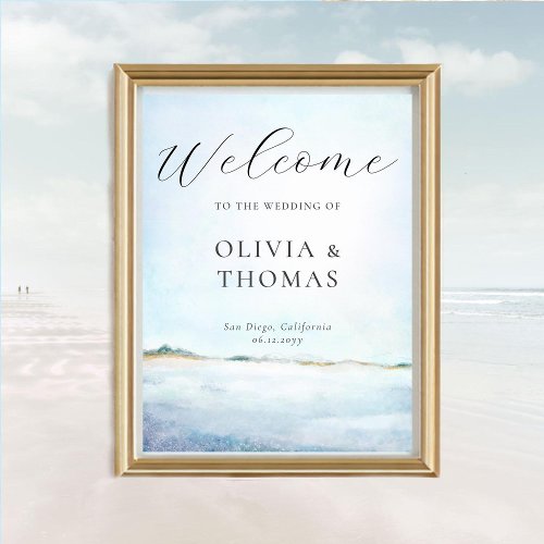 Elegant Watercolor Beach Coastal Wedding Welcome Poster