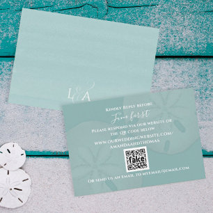 Elegant Watercolor Beach Sand Dollar QR Code RSVP Card