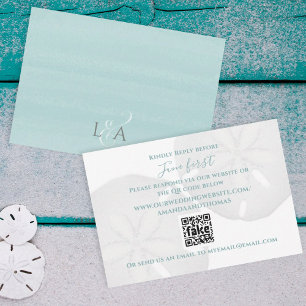 Elegant Watercolor Beach Sand Dollar QR Code RSVP Enclosure Card
