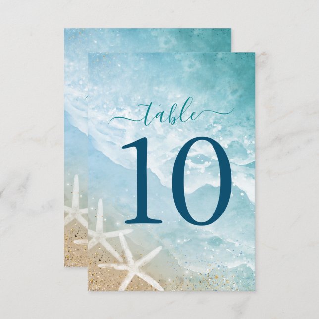 Elegant Watercolor Beach Table Number Cards (Front/Back)
