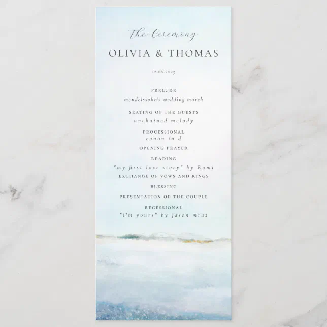 Elegant Watercolor Beach Waves Coastal Wedding Program | Zazzle